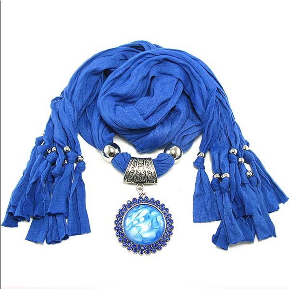 Soft cotton look jewelry scarf w/Austrian crystal floral drop - Picture 1 of 1